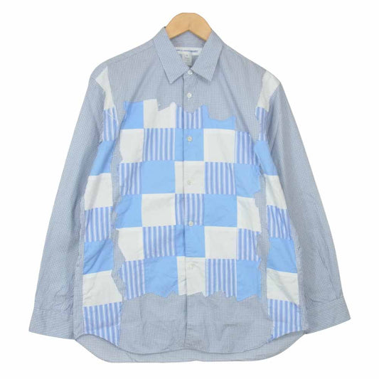 COMME des GARCONS コムデギャルソン SHIRT フランス製 S25052 Square Patchwork Shirt パッチワーク 長袖 シャツ ライトブルー系 M【中古】