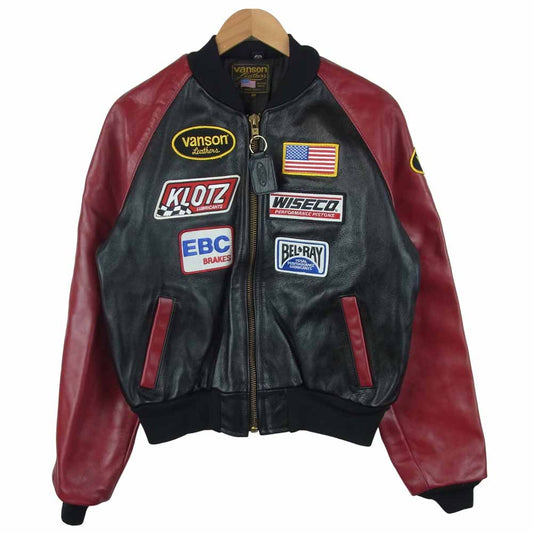 VANSON バンソン RPJ TEAM JACKET スタジャン レザージャケット ライダースジャケット  ブラック系 レッド系 40【中古】