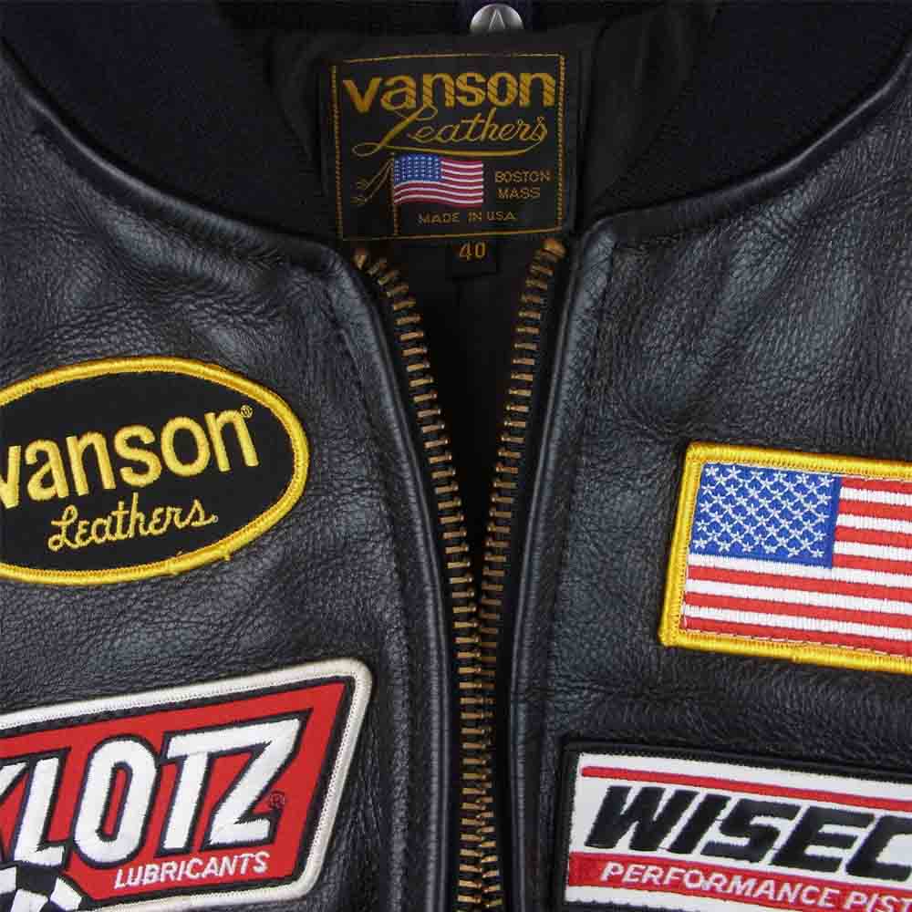 VANSON バンソン RPJ TEAM JACKET スタジャン レザージャケット ライダースジャケット  ブラック系 レッド系 40【中古】
