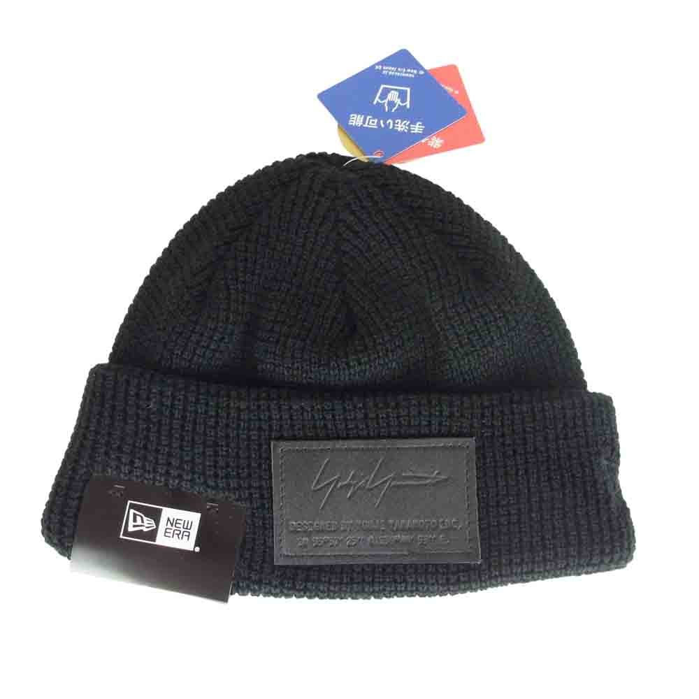 Yohji Yamamoto ヨウジヤマモト POUR HOMME プールオム 21AW HX-H68-977 NEWERA AC WAFFUL CUFF KNIT SHORT YY LEATHER PATCH ニューエラ ロゴレザーパッチ ニットキャップ ブラック系【新古品】【未使用】【中古】