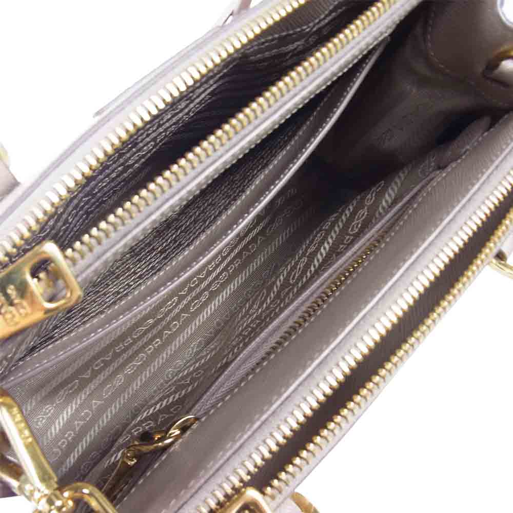 PRADA プラダ 1BA906  ガレリア サフィアーノ レザー マイクロ バッグ ショルダー ハンド ベージュ系【中古】