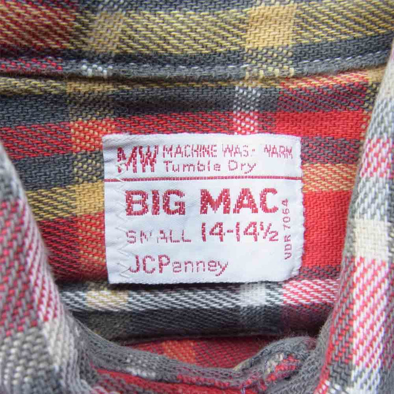 BIG MAC ビッグマック 70s 単色タグ チェック ネル シャツ チェックシャツ レッド系 SM【中古】