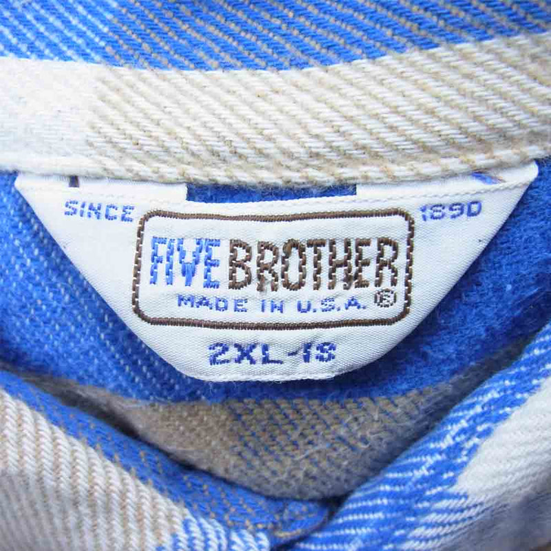 FIVE BROTHER ファイブブラザー 70~80s ヘビー フランネル チェック シャツ 青×ベージュ系 XXL【中古】