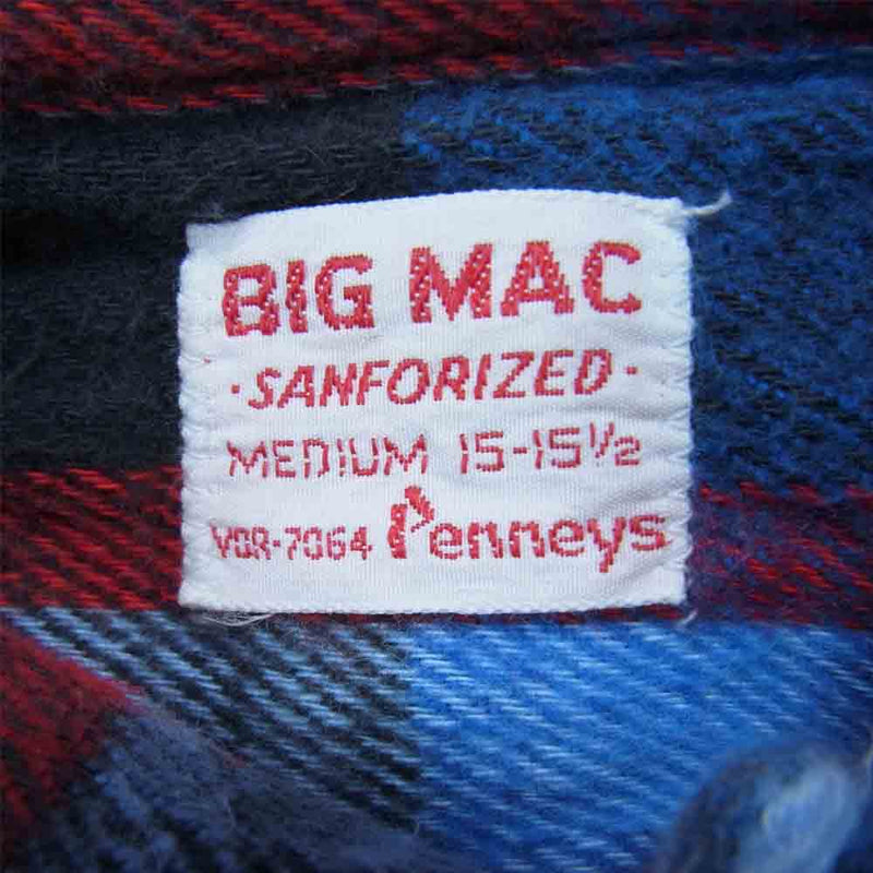 BIG MAC ビッグマック 60s 単色タグ チェック ヘビーネル シャツ ブルー系 M【中古】