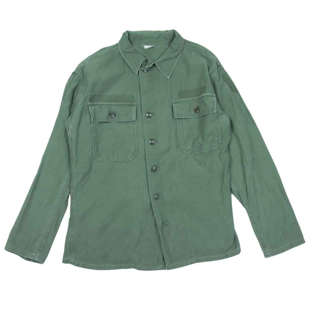60s U.S.ARMY USMC OG-107 コットン サテン シャツ 長袖シャツ カーキ系 表記無し【中古】