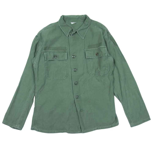 60s U.S.ARMY USMC OG-107 コットン サテン シャツ 長袖シャツ カーキ系 表記無し【中古】
