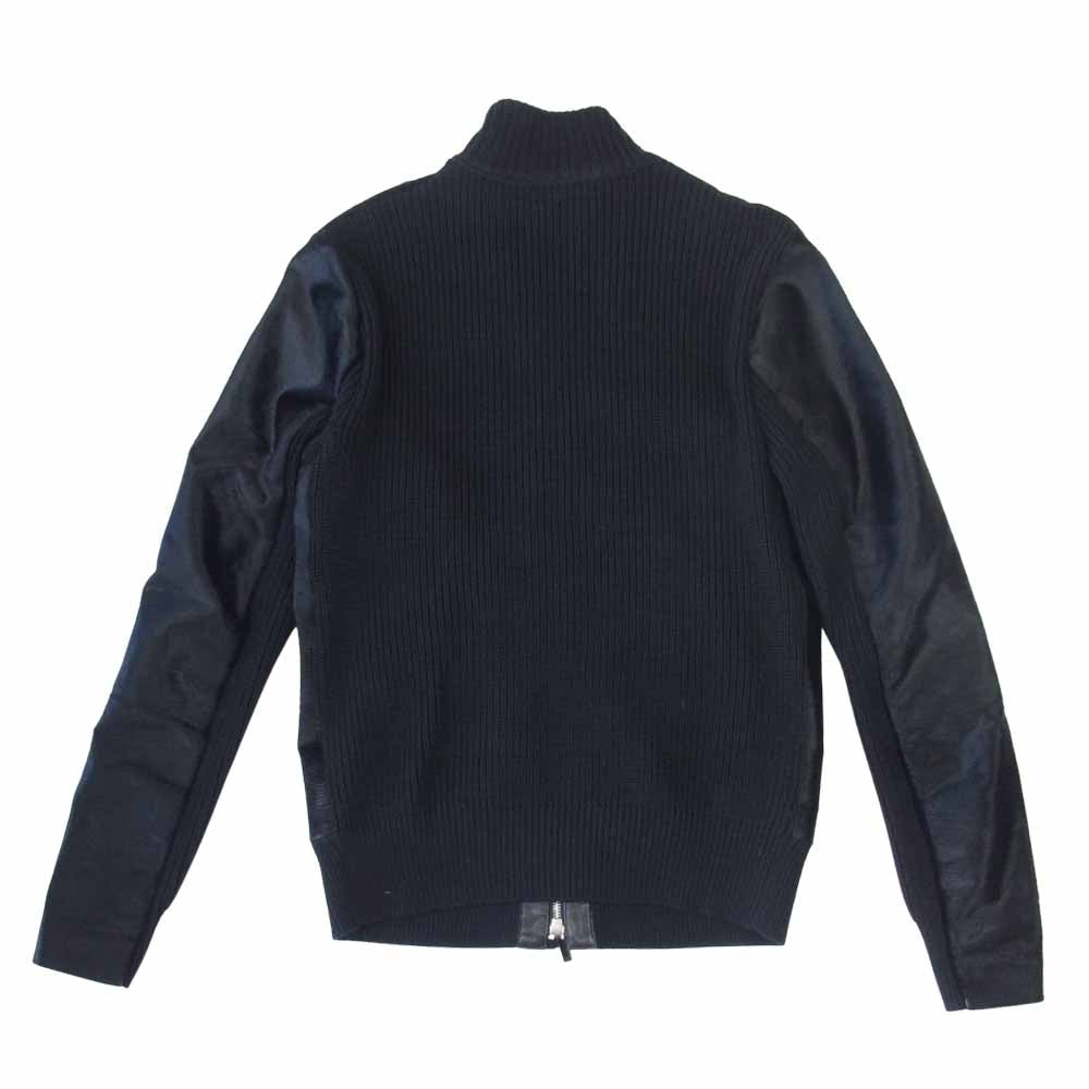 Emporio Armani エンポリオ・アルマーニ 牛毛ハラコ ウールニット 部分レザー使い ジップアップ ジャケット ブラック系 46【中古】