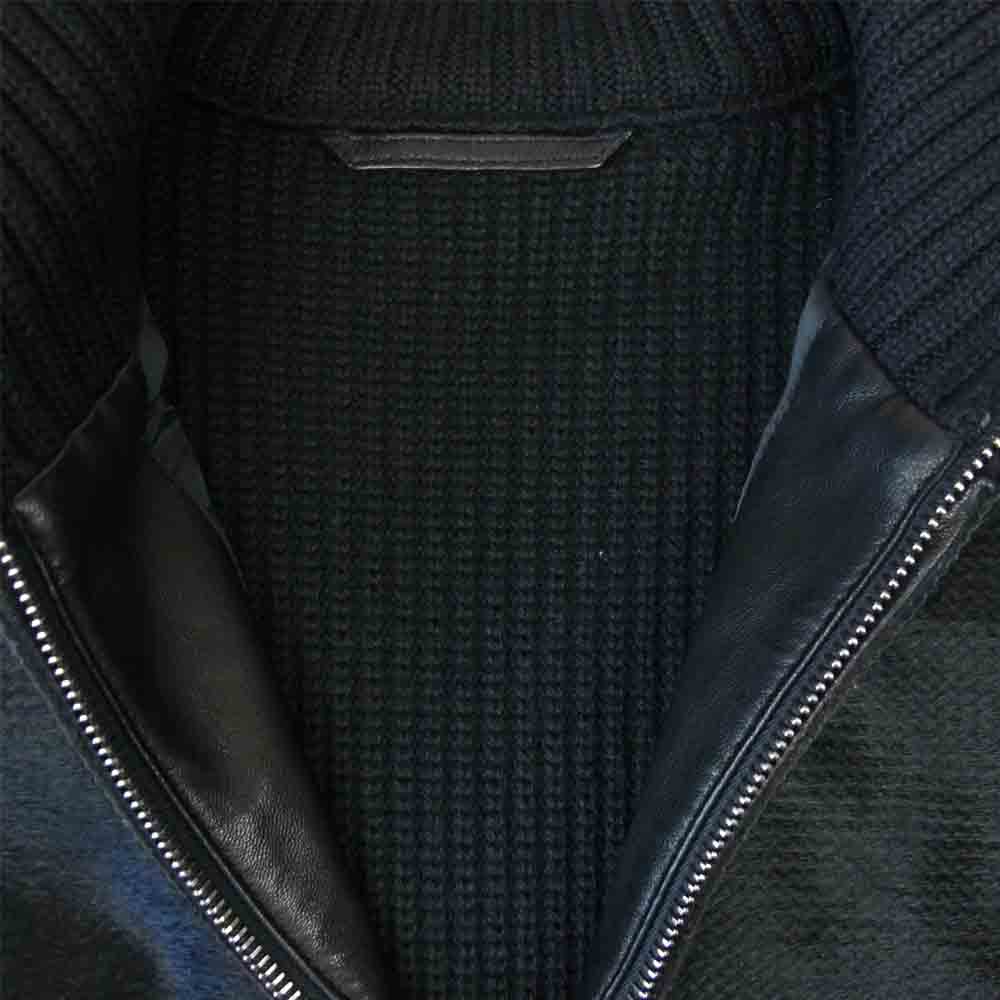 Emporio Armani エンポリオ・アルマーニ 牛毛ハラコ ウールニット 部分レザー使い ジップアップ ジャケット ブラック系 46【中古】