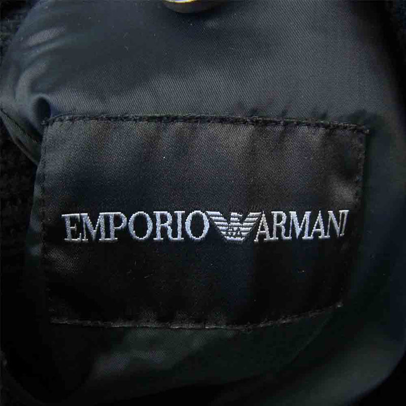 Emporio Armani エンポリオ・アルマーニ 牛毛ハラコ ウールニット 部分レザー使い ジップアップ ジャケット ブラック系 46【中古】