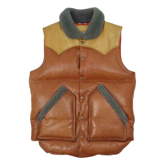 ロッキーマウンテンフェザーベッド Leather Down Vest オールレザー ダウンベスト ブラウン系 38【中古】