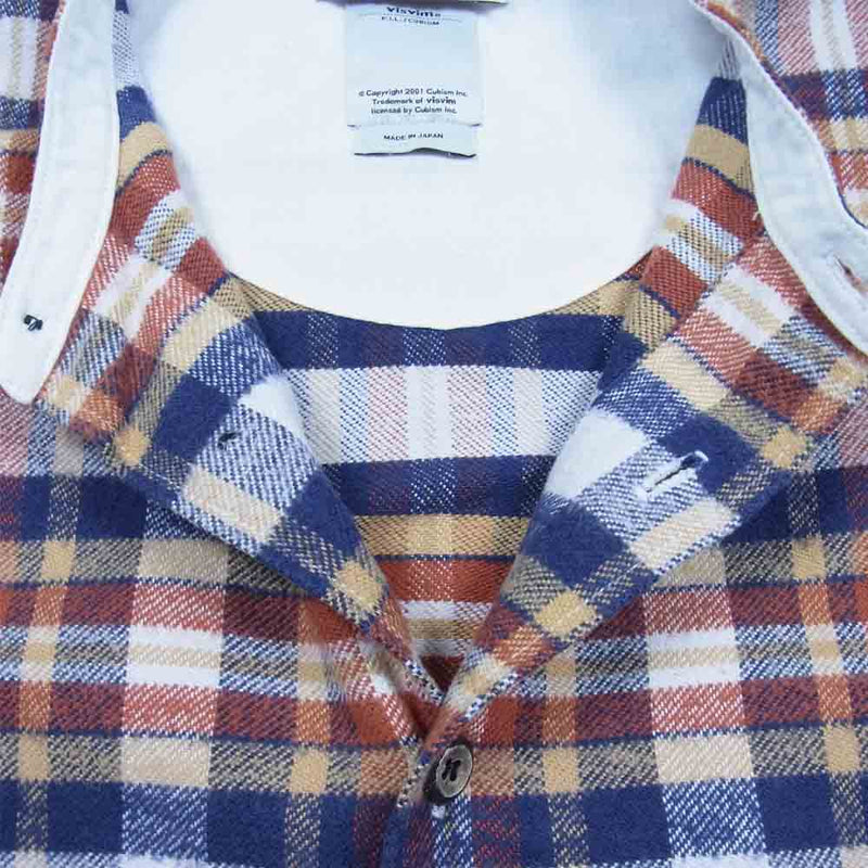 VISVIM ビズビム 12AW 0112205011020 BUNYAN SHIRT L/S チェック ノーカラー シャツ 紺橙系 3【中古】