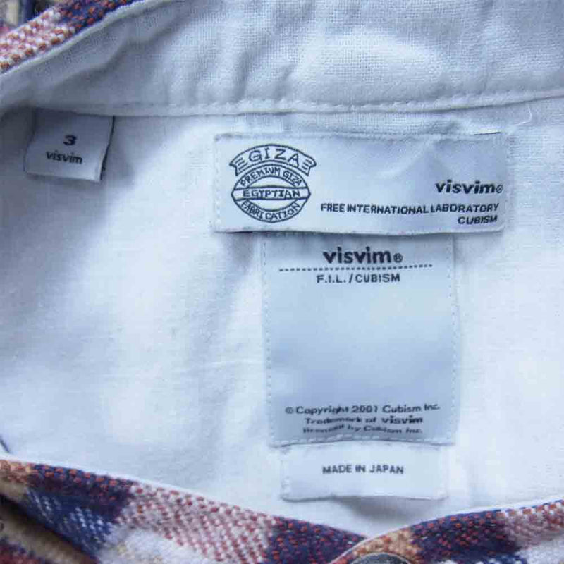 VISVIM ビズビム 12AW 0112205011020 BUNYAN SHIRT L/S チェック ノーカラー シャツ 紺橙系 3【中古】