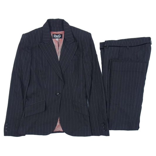DOLCE&GABBANA ドルチェアンドガッバーナ イタリア製 裏地シルク ストライプ スーツ セットアップ ネイビー系 26/40【中古】