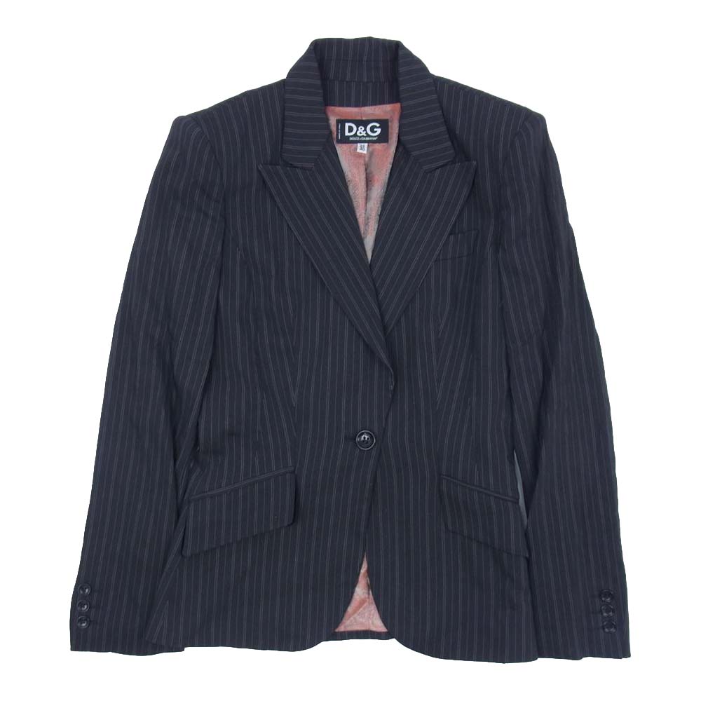 DOLCE&GABBANA ドルチェアンドガッバーナ イタリア製 裏地シルク ストライプ スーツ セットアップ ネイビー系 26/40【中古】