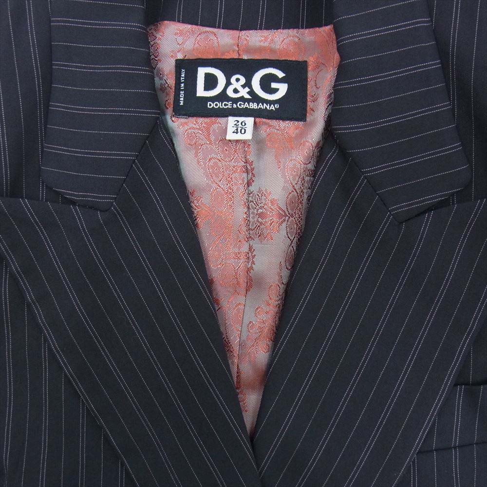 DOLCE&GABBANA ドルチェアンドガッバーナ イタリア製 裏地シルク ストライプ スーツ セットアップ ネイビー系 26/40【中古】