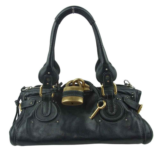 Chloe クロエ パディントン パドロック カデナ レザー ハンドバッグ ブラック系【中古】