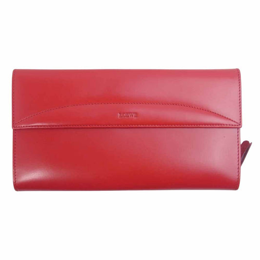 LOEWE ロエベ Wホック ロゴ ファスナー ウォレット 長財布 レッド系【極上美品】【中古】