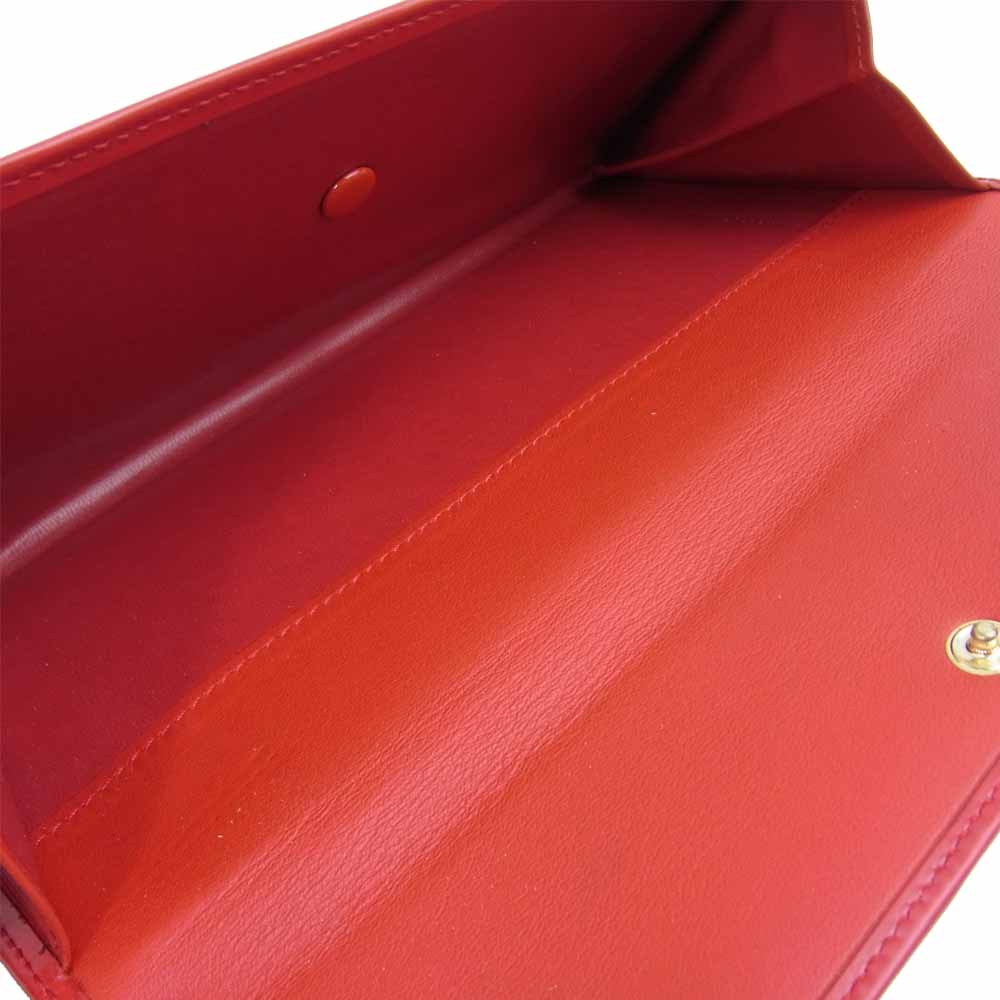 LOEWE ロエベ Wホック ロゴ ファスナー ウォレット 長財布 レッド系【極上美品】【中古】