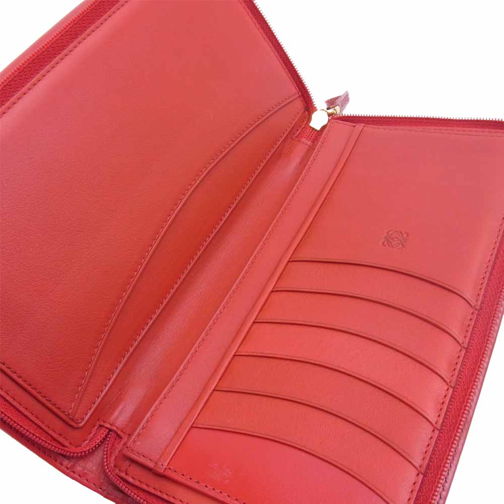 LOEWE ロエベ Wホック ロゴ ファスナー ウォレット 長財布 レッド系【極上美品】【中古】