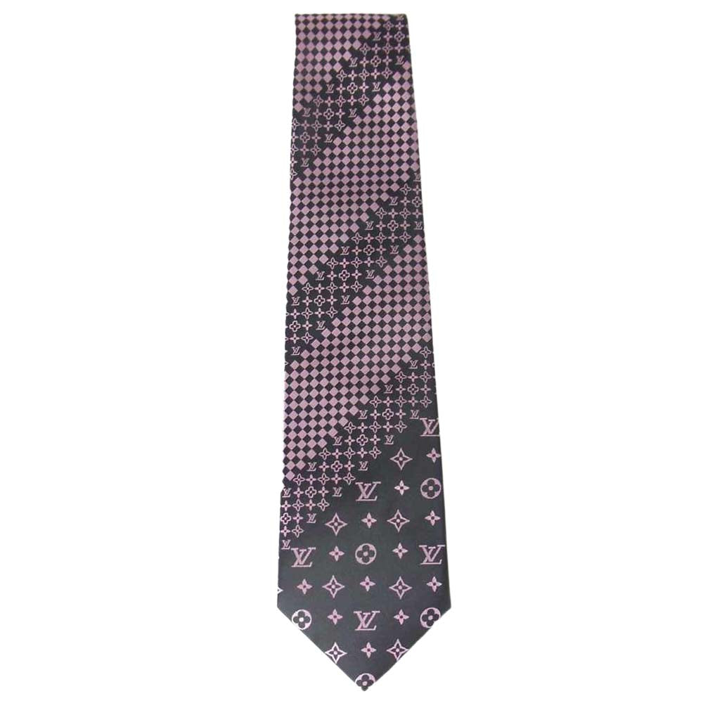 LOUIS VUITTON ルイ・ヴィトン シルク100％ モノグラム ネクタイ ブラック ピンク【中古】