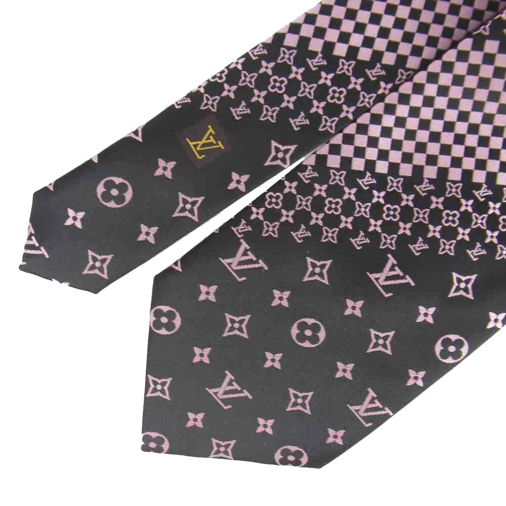LOUIS VUITTON ルイ・ヴィトン シルク100％ モノグラム ネクタイ ブラック ピンク【中古】