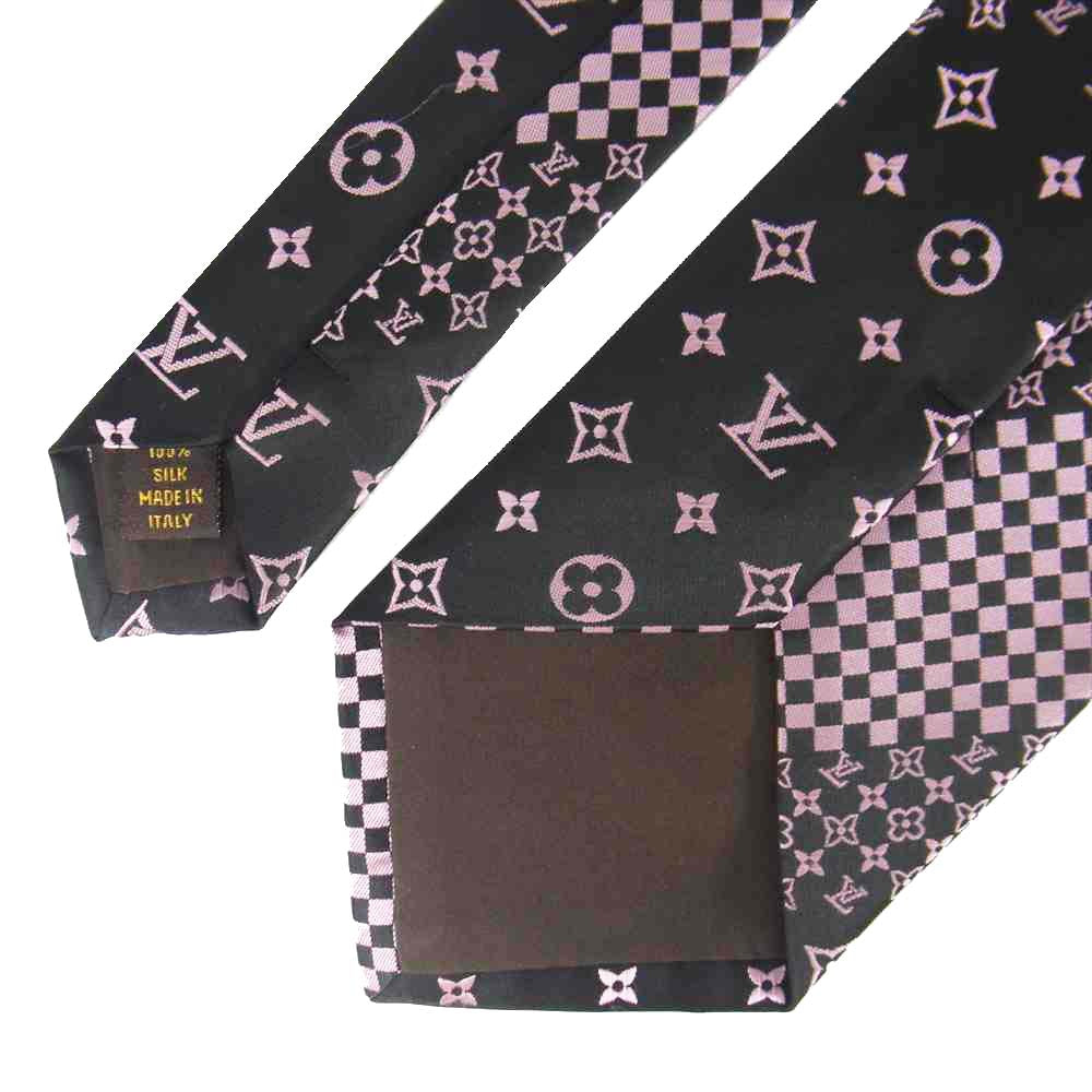 LOUIS VUITTON ルイ・ヴィトン シルク100％ モノグラム ネクタイ ブラック ピンク【中古】