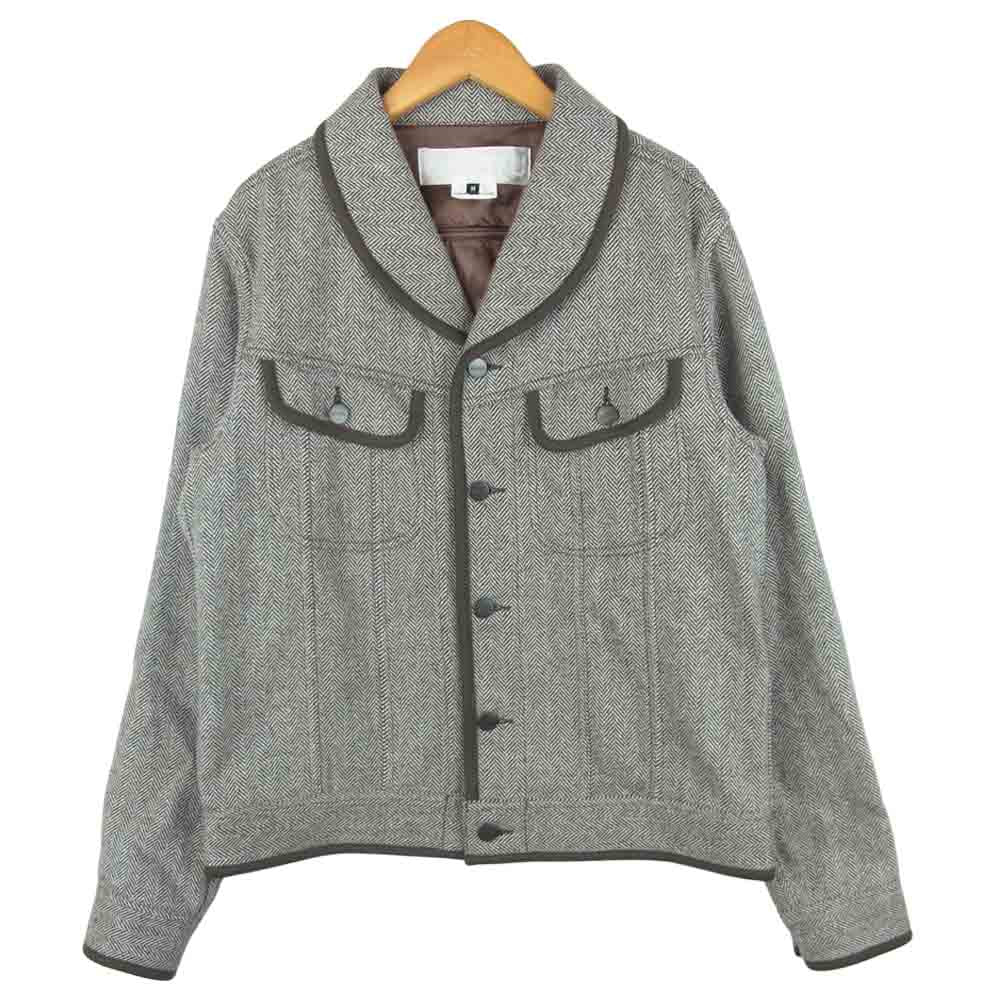 GANRYU ガンリュウ COMME des GARCONS コムデギャルソン AD2013 EJ-J004 カシミヤ混 ショールカラー ヘリンボーン ジャケット グレー系 M【中古】