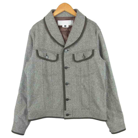 GANRYU ガンリュウ COMME des GARCONS コムデギャルソン AD2013 EJ-J004 カシミヤ混 ショールカラー ヘリンボーン ジャケット グレー系 M【中古】