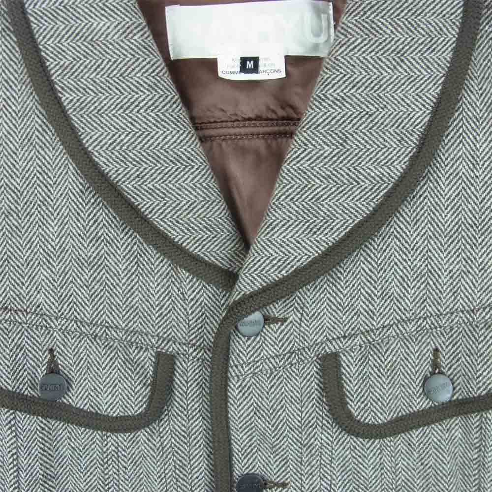 GANRYU ガンリュウ COMME des GARCONS コムデギャルソン AD2013 EJ-J004 カシミヤ混 ショールカラー ヘリンボーン ジャケット グレー系 M【中古】