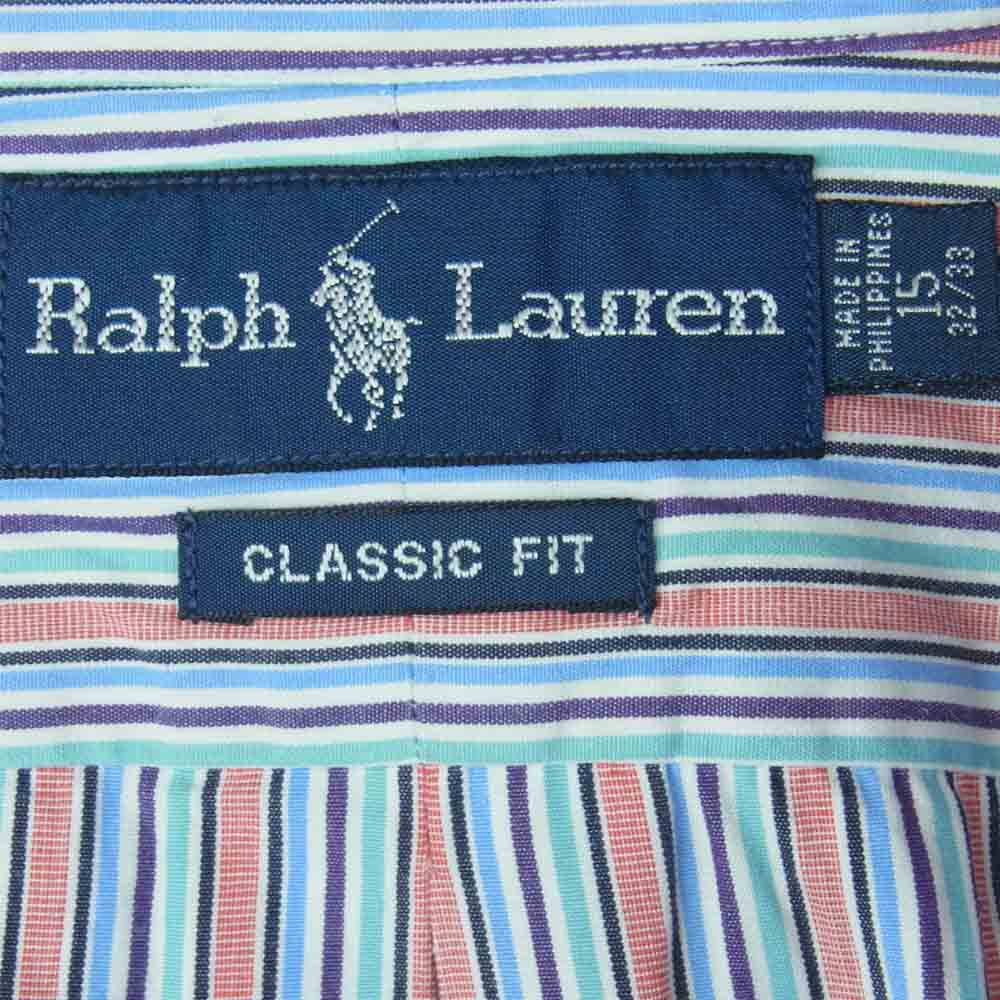 RALPH LAUREN ラルフローレン CLASSIC FIT ポニー刺繍 ストライプ ボタンダウン 長袖 シャツ マルチカラー系 15【中古】