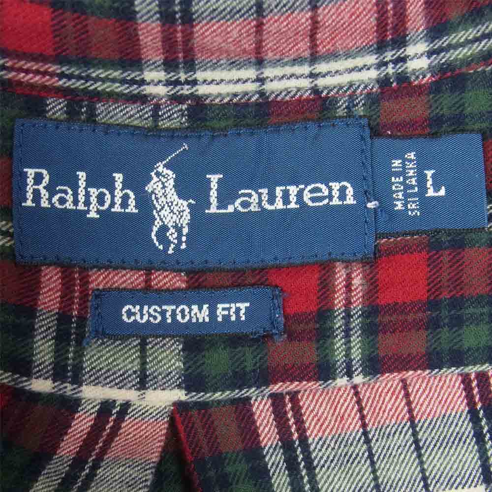 RALPH LAUREN ラルフローレン CUSTOM FIT ポニー刺繍 チェック フランネル ボタンダウン 長袖 シャツ レッド系 L【中古】