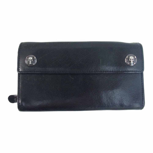 RUDE GALLERY ルードギャラリー スカル 2 スナップ ラウンドジップ レザー ウォレット 長財布 ブラック系【中古】
