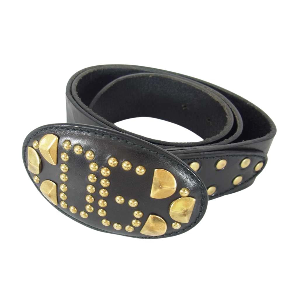 DOLCE&GABBANA ドルチェアンドガッバーナ スタッズ ロゴ レザー ベルト ブラック系【中古】