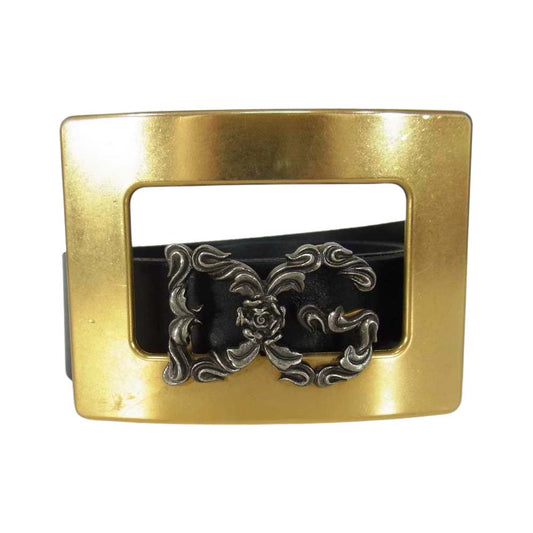 DOLCE&GABBANA ドルチェアンドガッバーナ ロゴ レザー ベルト ブラック系【中古】