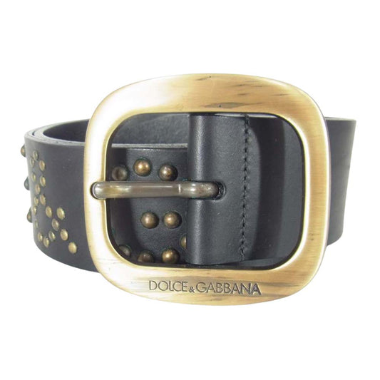 DOLCE&GABBANA ドルチェアンドガッバーナ スタッズ ロゴ レザー ベルト ブラック系【中古】