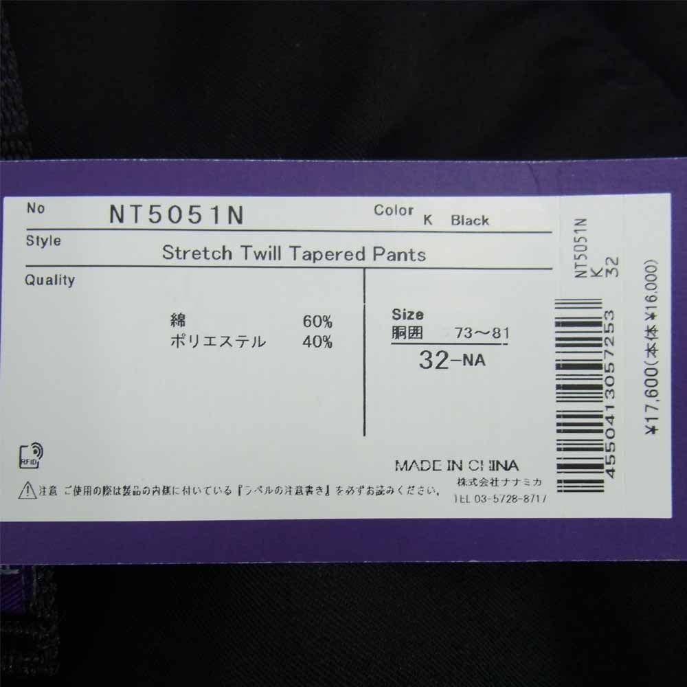 THE NORTH FACE ノースフェイス NT5051N  PURPLE LABEL パープルレーベル Stretch Twill Tapered Pants ストレッチ ツイル テーパード パンツ ブラック系 32【新古品】【未使用】【中古】