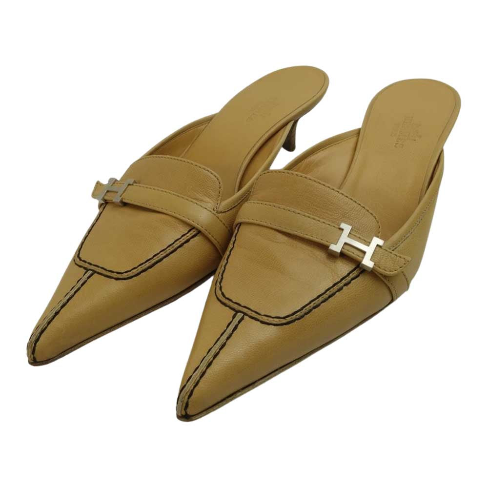 HERMES エルメス Hロゴ ミュール ライトブラウン系 36 1/2【中古】