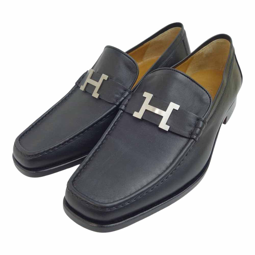 HERMES エルメス H金具 ローファー シューズ ブラック系 41 1/2【極上美品】【中古】