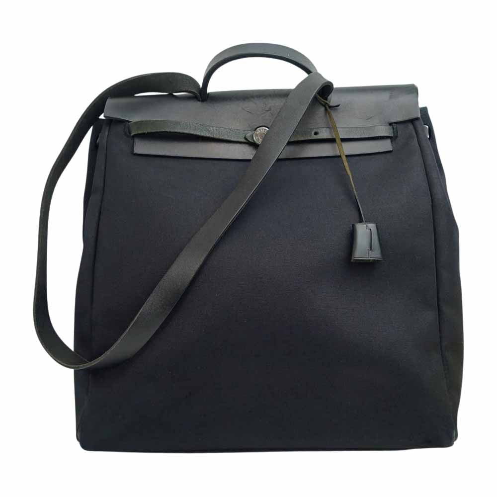 HERMES エルメス エールバッグ MM □D刻印 シルバー金具 ブラック系【中古】