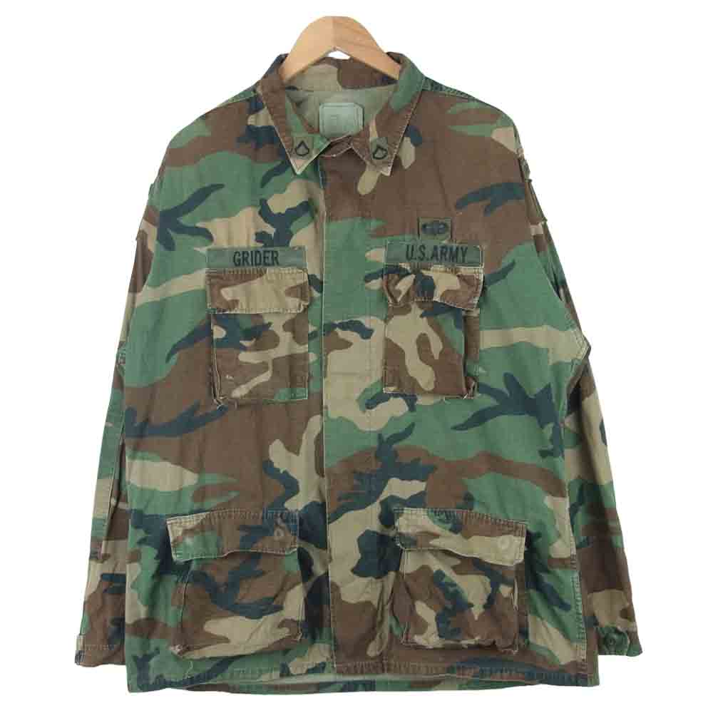 U.S.ARMY ワッペン付き カモ柄 リップストップ ミリタリー ジャケット カーキ系 L【中古】