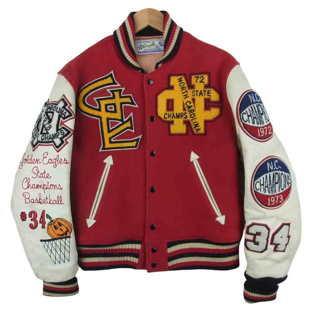 WHITESVILLE ホワイツビル WV10286/287 WOOLMELTON AWARD JACKET フルデコ スタジャン レッド系 ホワイト系 38【中古】