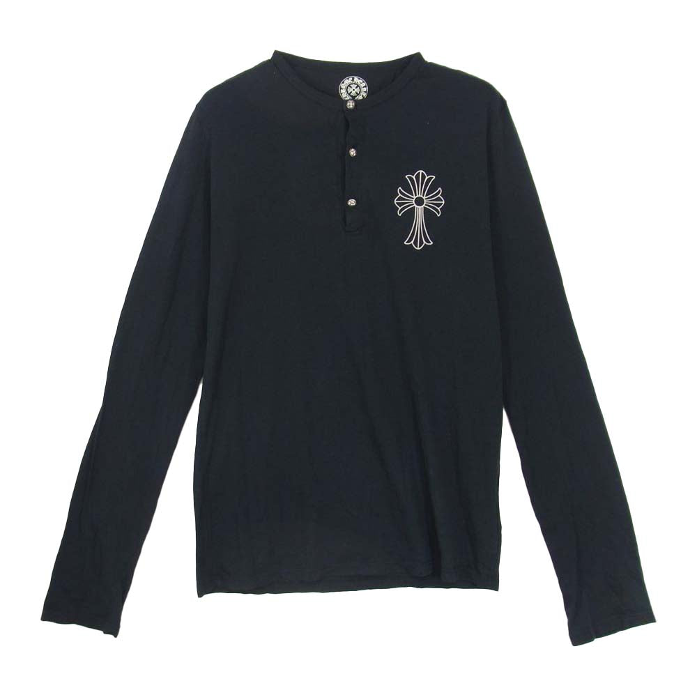 CHROME HEARTS クロムハーツ（原本無） 国内正規品 クロスボールボタン ヘンリーネック 長袖 Tシャツ ブラック系 S【中古】