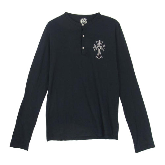 CHROME HEARTS クロムハーツ（原本無） 国内正規品 クロスボールボタン ヘンリーネック 長袖 Tシャツ ブラック系 S【中古】
