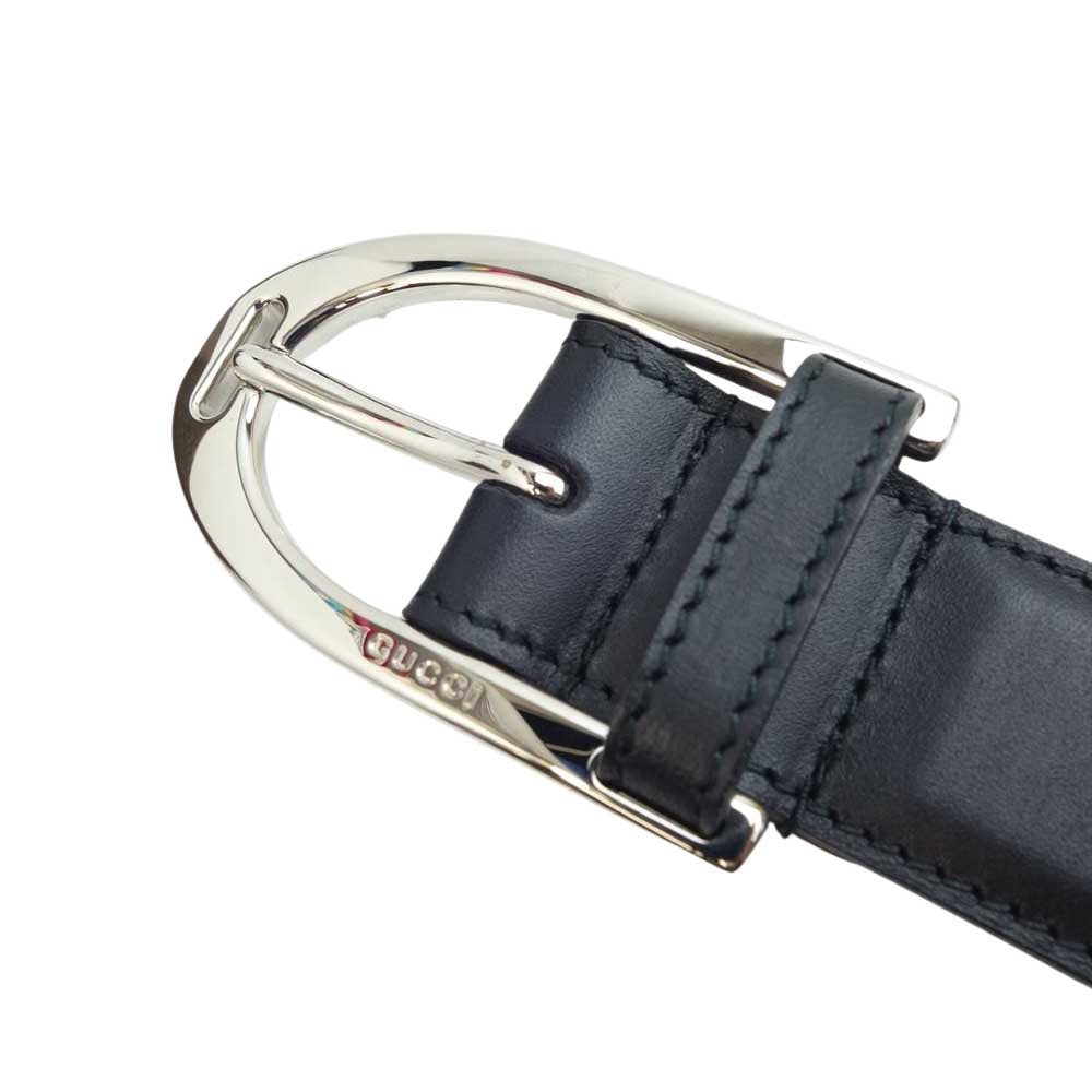 GUCCI グッチ シルバー バックル レザー ベルト ブラック系【美品】【中古】