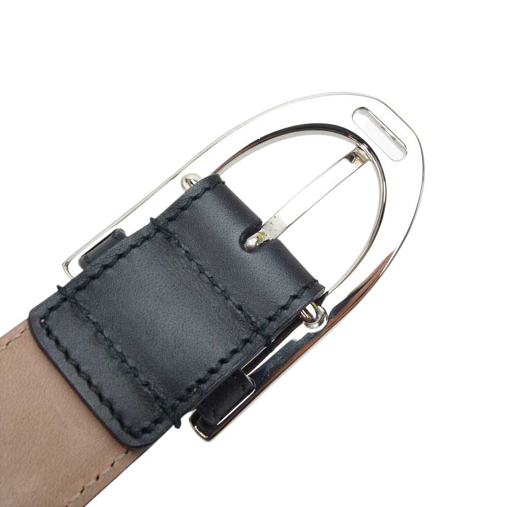 GUCCI グッチ シルバー バックル レザー ベルト ブラック系【美品】【中古】