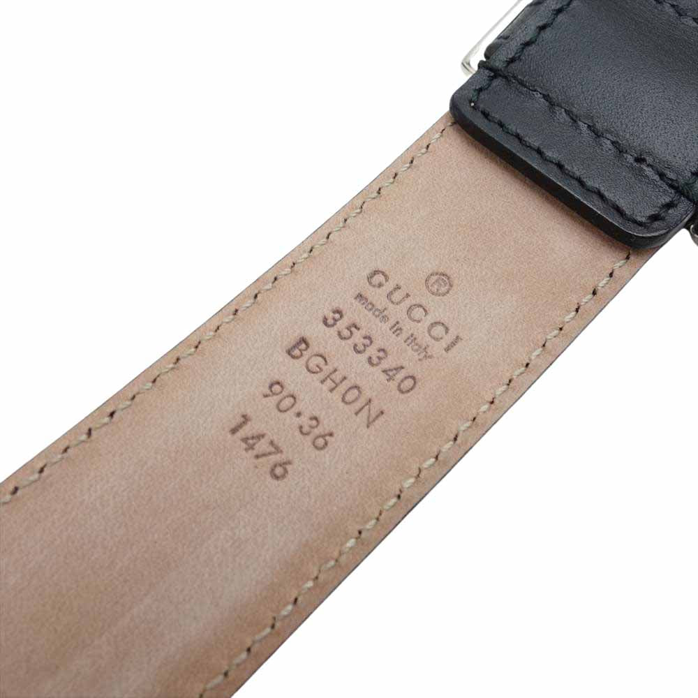 GUCCI グッチ シルバー バックル レザー ベルト ブラック系【美品】【中古】