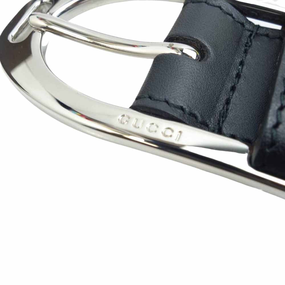 GUCCI グッチ シルバー バックル レザー ベルト ブラック系【美品】【中古】