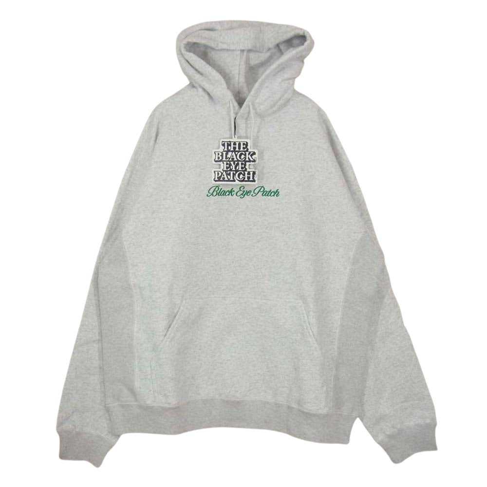 ブラックアイパッチ BEPFW21TP04 ROYAL SCRIPT HOODIE ロゴ刺繍 プルオーバー パーカー グレー系 L【新古品】【未使用】【中古】
