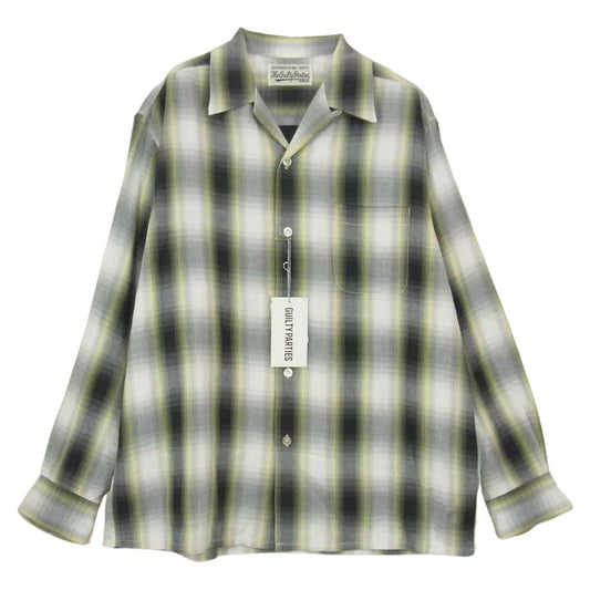WACKO MARIA ワコマリア 21FW-WMS-OC03 OMBRAY CHECK OPEN COLLAR SHIRT オンブレ チェック オープンカラー 開襟 長袖 シャツ グリーン系 M【新古品】【未使用】【中古】