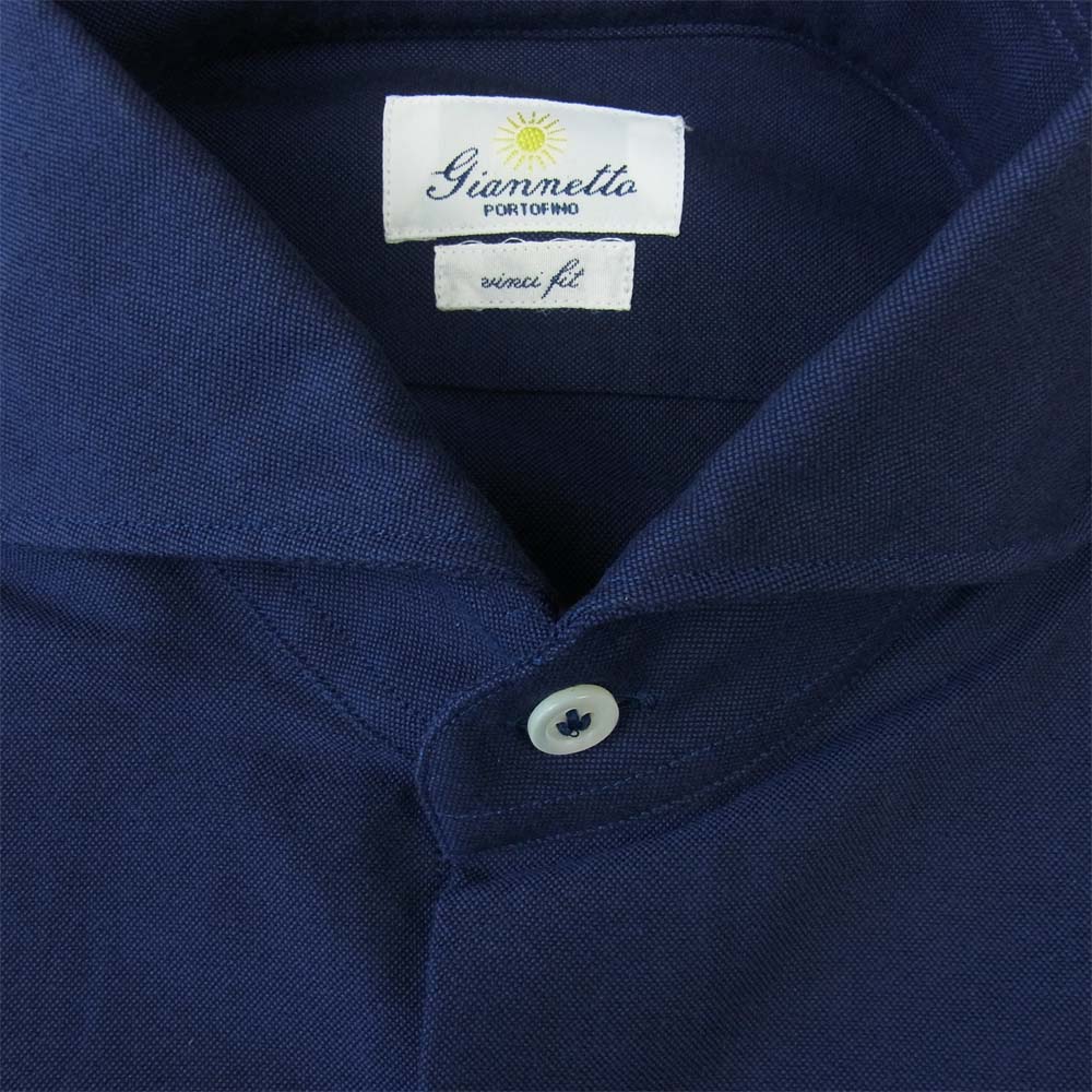 ジャンネット vinci fit wash ヴィンチフィット ロングスリーブ シャツ ネイビー系 37【新古品】【未使用】【中古】
